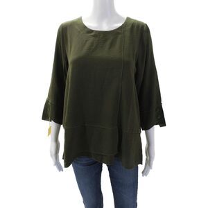 Shana Womens Layered Round Neck 3/4 Sleeve Pullover Blouse Top Olive Size XL